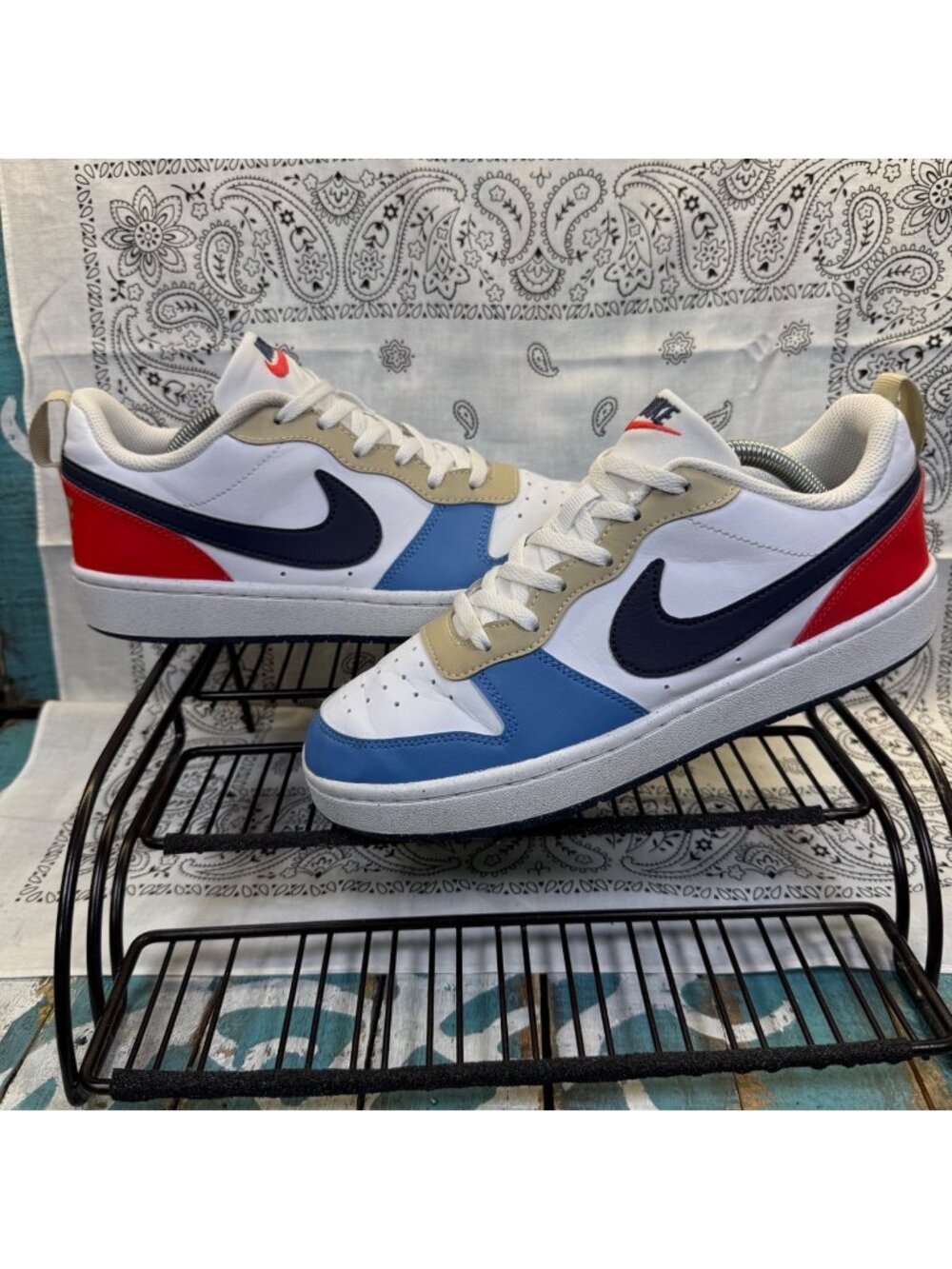 Nike Court Borough Low Recraft White Blue Crimson Youth 6.5Y Shoes DV5456-124
